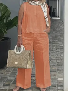 damen-baumwoll-leinen-sets-hosen-sets-bo-orange-4