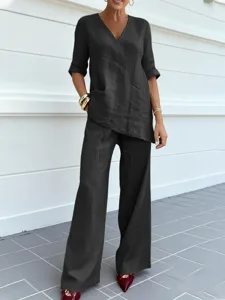 damen-baumwoll-mischung-zweiteilige-sets-schwarz-3