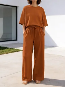 damen-freizeitkleidung-sets-basic-einfar-braun-12