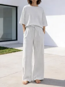 damen-freizeitkleidung-sets-basic-einfar-grau-7