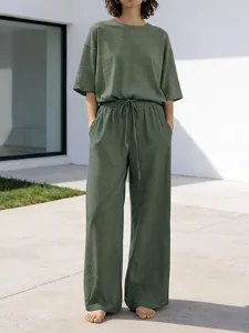 damen-freizeitkleidung-sets-basic-einfar-grun-10