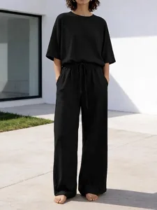 damen-freizeitkleidung-sets-basic-einfar-schwarz-9