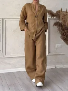 damen-hemd-baumwoll-leinen-sets-zweiteil-khaki-9