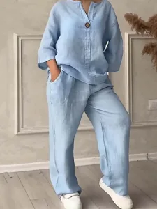 damen-hemd-baumwoll-leinen-sets-zweiteil-leicht-blau-8