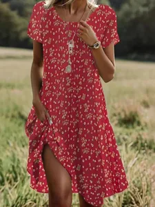 damen-midi-kleid-a-linie-kleid-t-shirt-k-dunkelrot-4