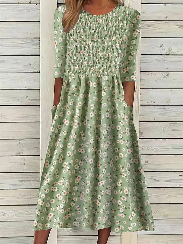 damen-midi-kleid-floral-ditsy-raffung-ta-grun-1