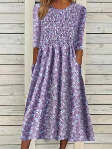 damen-midi-kleid-floral-ditsy-raffung-ta-purpur-6