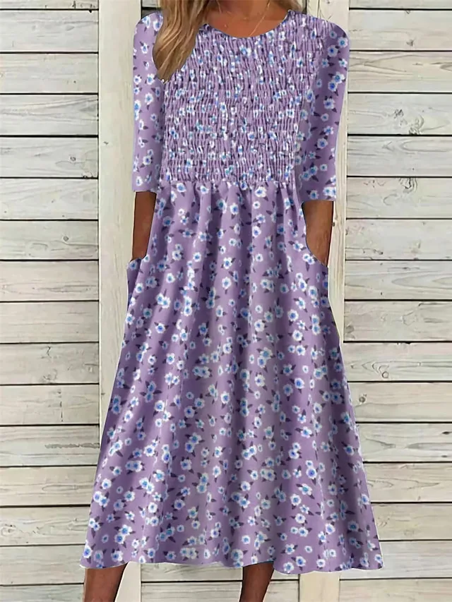 damen-midi-kleid-floral-ditsy-raffung-ta-purpur-6