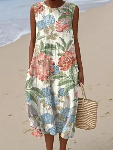 damen-midi-kleid-leinenahnliches-sommerk-wei-und-grun-3