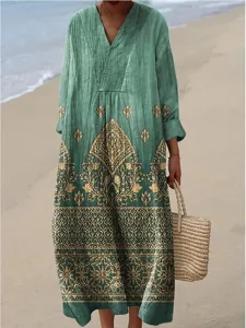 damen-midi-kleid-v-ausschnitt-lange-arme-grun-2