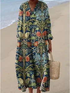 damen-midi-kleid-v-ausschnitt-lange-arme-marineblau-4