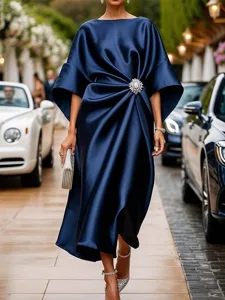 damen-midikleid-satinkleid-halbformelles-marineblau-2