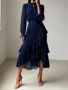 damen-midikleid-schwarzes-kleid-freizeit-marineblau-5