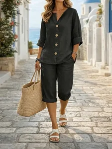 damen-passende-sets-baumwoll-leinen-hemd-schwarz-4