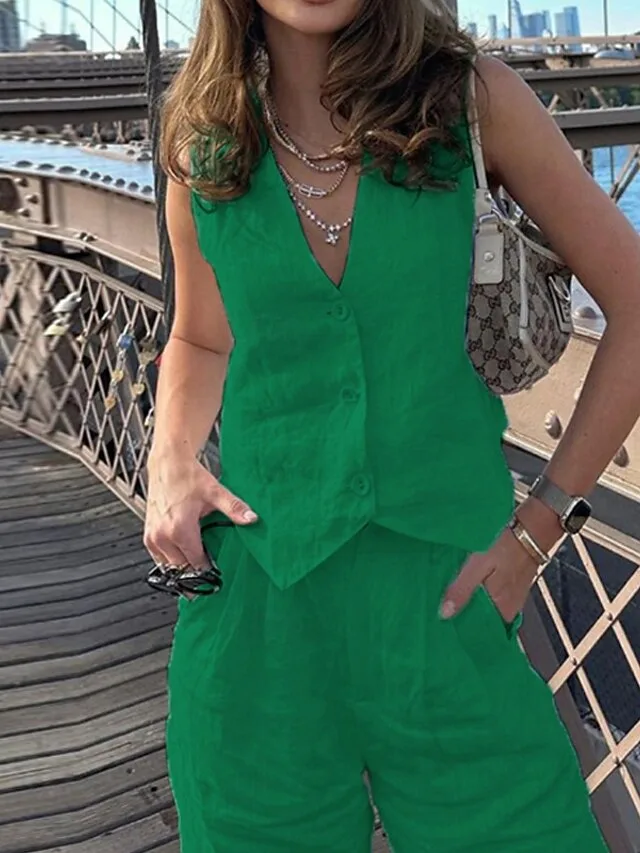 women-s-cotton-blend-blouse-pants-sets-s-green-19