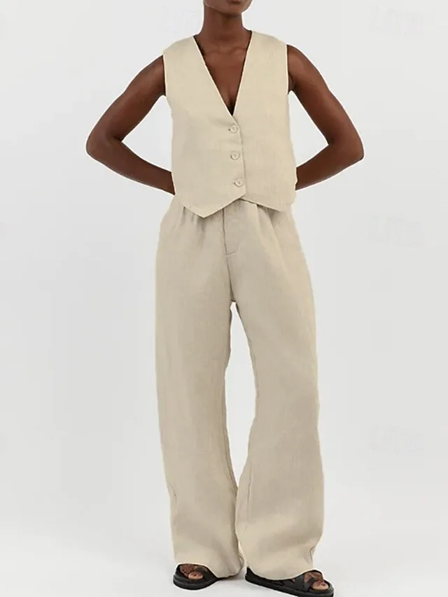 women-s-cotton-blend-blouse-pants-sets-s-khaki-23