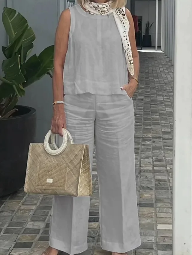 women-s-cotton-blend-cotton-linen-sets-s-gray-4