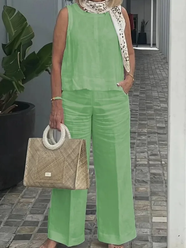 women-s-cotton-blend-cotton-linen-sets-s-green-5