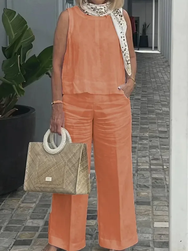 women-s-cotton-blend-cotton-linen-sets-s-orange-8