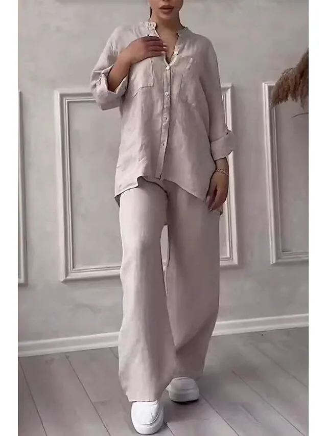 women-s-cotton-linen-sets-100-cotton-lon-khaki-5