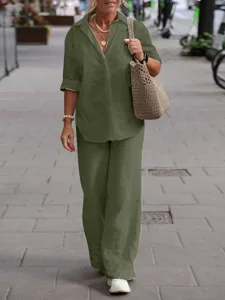 women-s-shirt-cotton-linen-sets-two-piec-dark-green-4