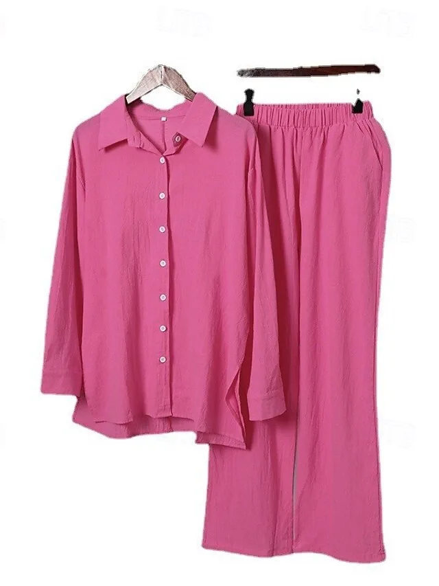 women-s-shirt-cotton-linen-sets-two-piec-dark-pink-3