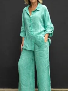 women-s-two-piece-sets-cotton-blend-sets-green-3