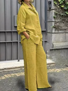 women-s-two-piece-sets-cotton-blend-sets-yellow-1