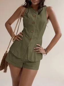 women-s-two-piece-sets-cotton-shirt-shor-army-green-10