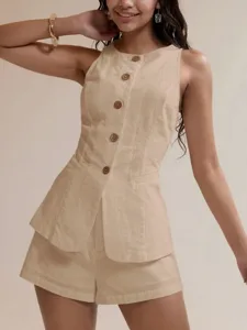 women-s-two-piece-sets-cotton-shirt-shor-khaki-14