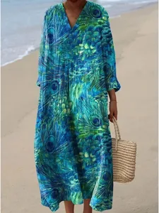 womens-midi-kleid-v-ausschnitt-lange-arm-blau-1