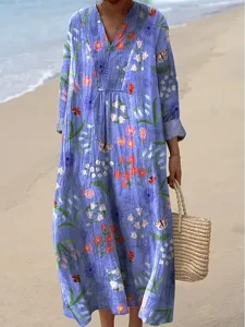 womens-midi-kleid-v-ausschnitt-lange-arm-violett-3